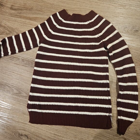 SO Maroon and White Striped Sweater with Criss Cross Shoulders - Picture 1 of 3